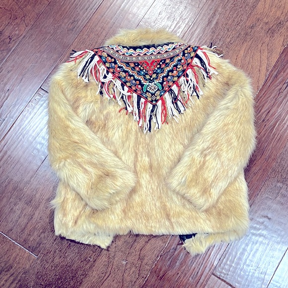 Embroidered Faux Fur Jacket - Tan - Picture 2 of 3